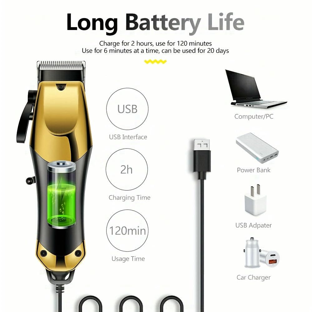 Cortapelos inalámbrico SYJYM - Kit Profesional de afeitadora eléctrica para Barba para Hombres, Recargable por USB, Cuatro peines guía