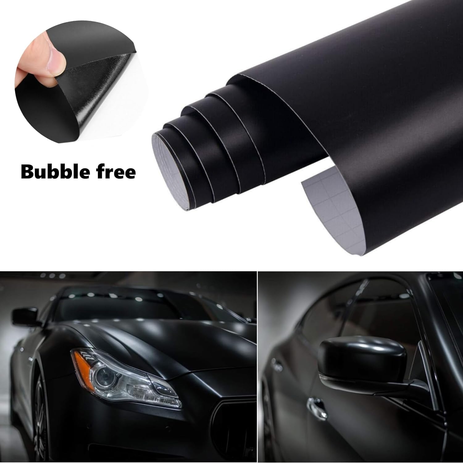 CompraFun Vinilo Negro Mate, Vinilo para Coche 300 x 30cm, Película Pegatina Adhesivo Impermeable sin Burbujas, Protección para Interior Exterior de Coche Moto Bici, con Accesorios