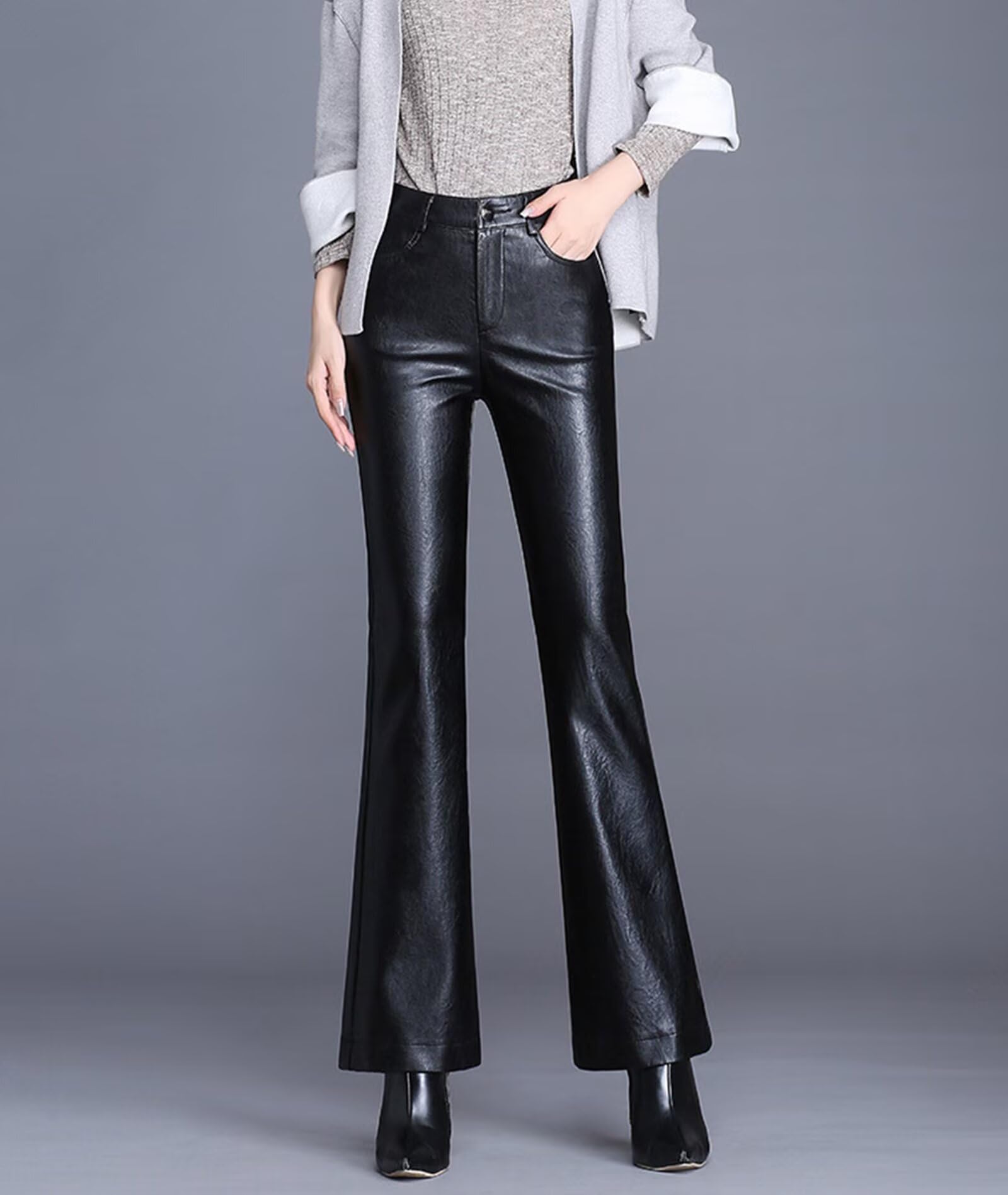 HNVAVQ Pantalones de Cuero Mujer Cintura Alta Pantalón Mujer Elegante Casual