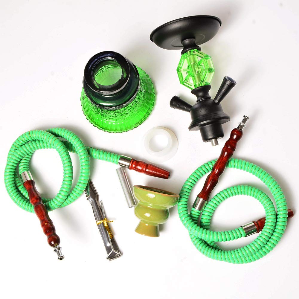 Hookah Set 2-Hose Pipe con Un Tazón de Cerámica, Clip de Carbono, Lámina de Aislamiento Térmico para Better Shisha Hookah Smoking Deluxe Shisha,Negro