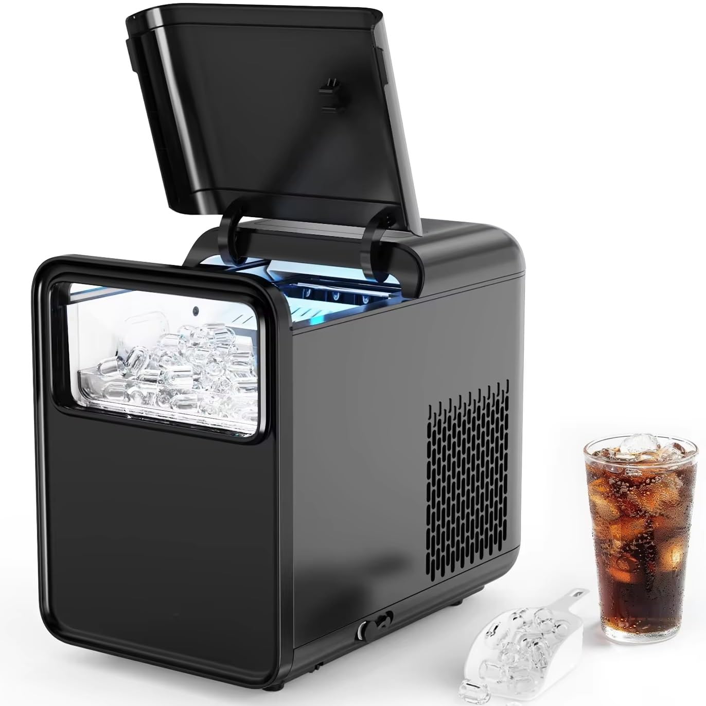 Produttore di Ghiaccio Portatile, 26 lb rendimento Giornaliero in 24Hrs, Serbatoio 1.5L, 9 cubi in 6 Minuti, Auto-cleante, Design Compatto per L'Ufficio della Cucina Domestica Camping Party Gathering