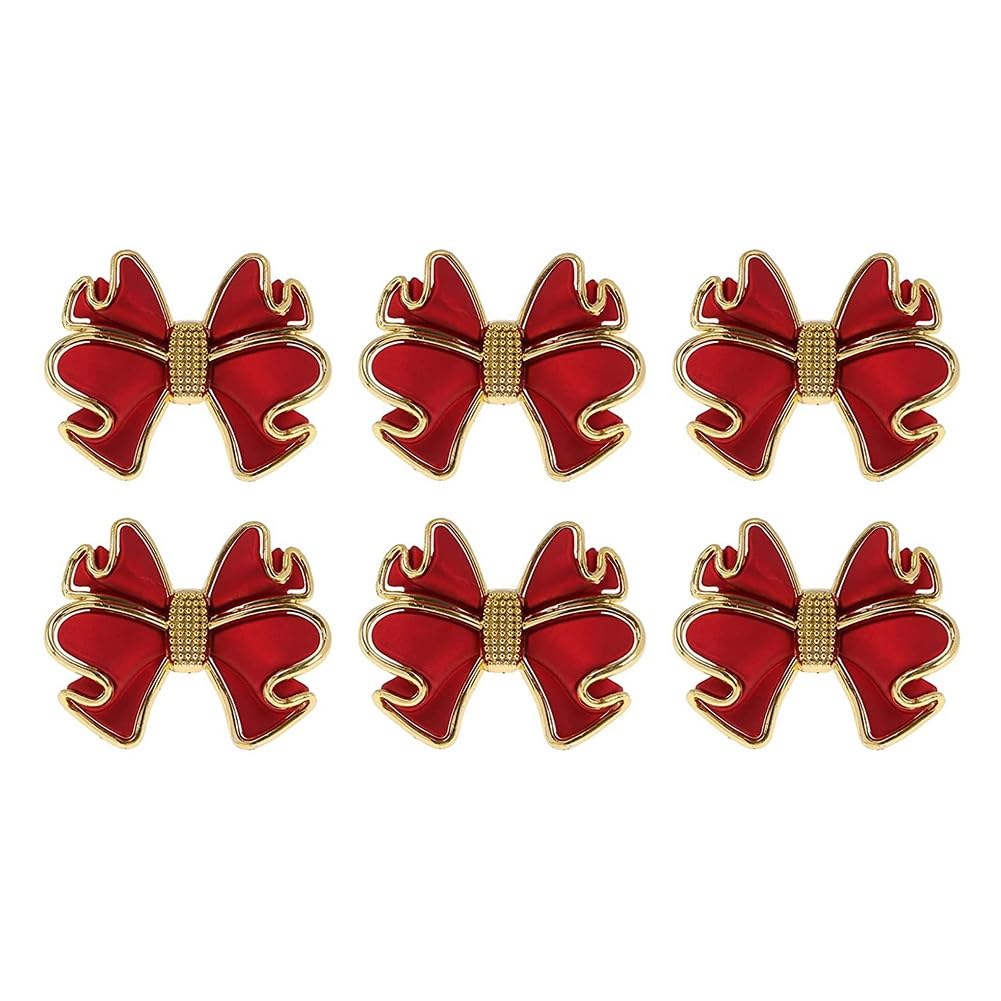 CTRLZS 6 Pieces Red Bowknot Napkin Rings, Butterfly Knot Napkin Ring Holders Handmade Metal Napkin Buckles Elegant Table Decor