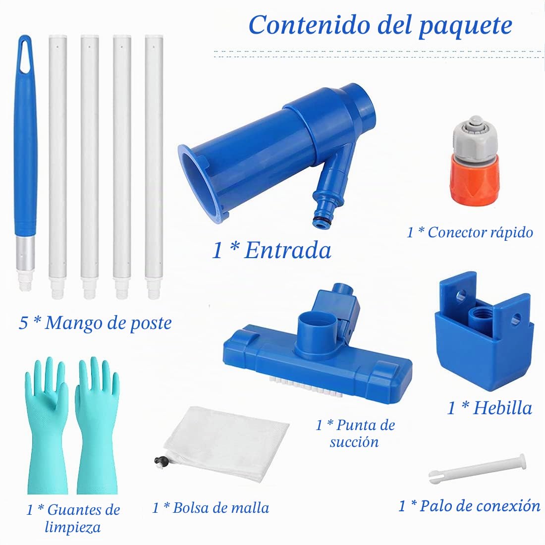 Aspiradora de Piscina, Aspirador de Piscina Manual, Aspiradora Piscina Pequeña, Kit Limpieza Piscina Desmontable, Kit de Limpieza Piscina, Aspiradora de Piscina Fondo, para Piscinas, Spas,con Guantes