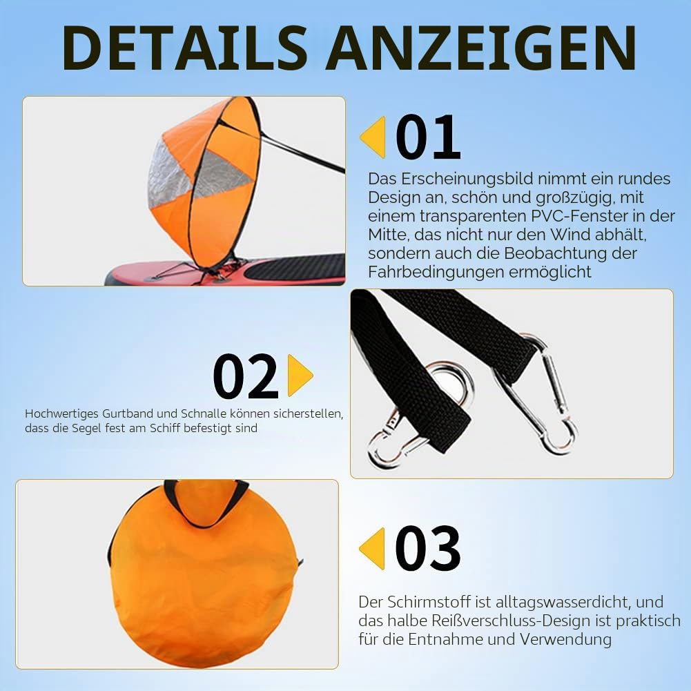 VGEBY1 Wind Sail, PVC Faltbares Board Wind Sail mit Transparentem Fenster für Kajak Kanus Schlauchboote