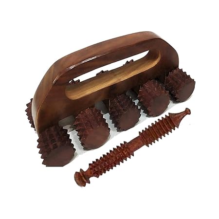 AB CRAFT wooden acupressure back massager back pain relief massager multi purpose body massager with 10 massage roller and Wooden jimmy massager set of 2