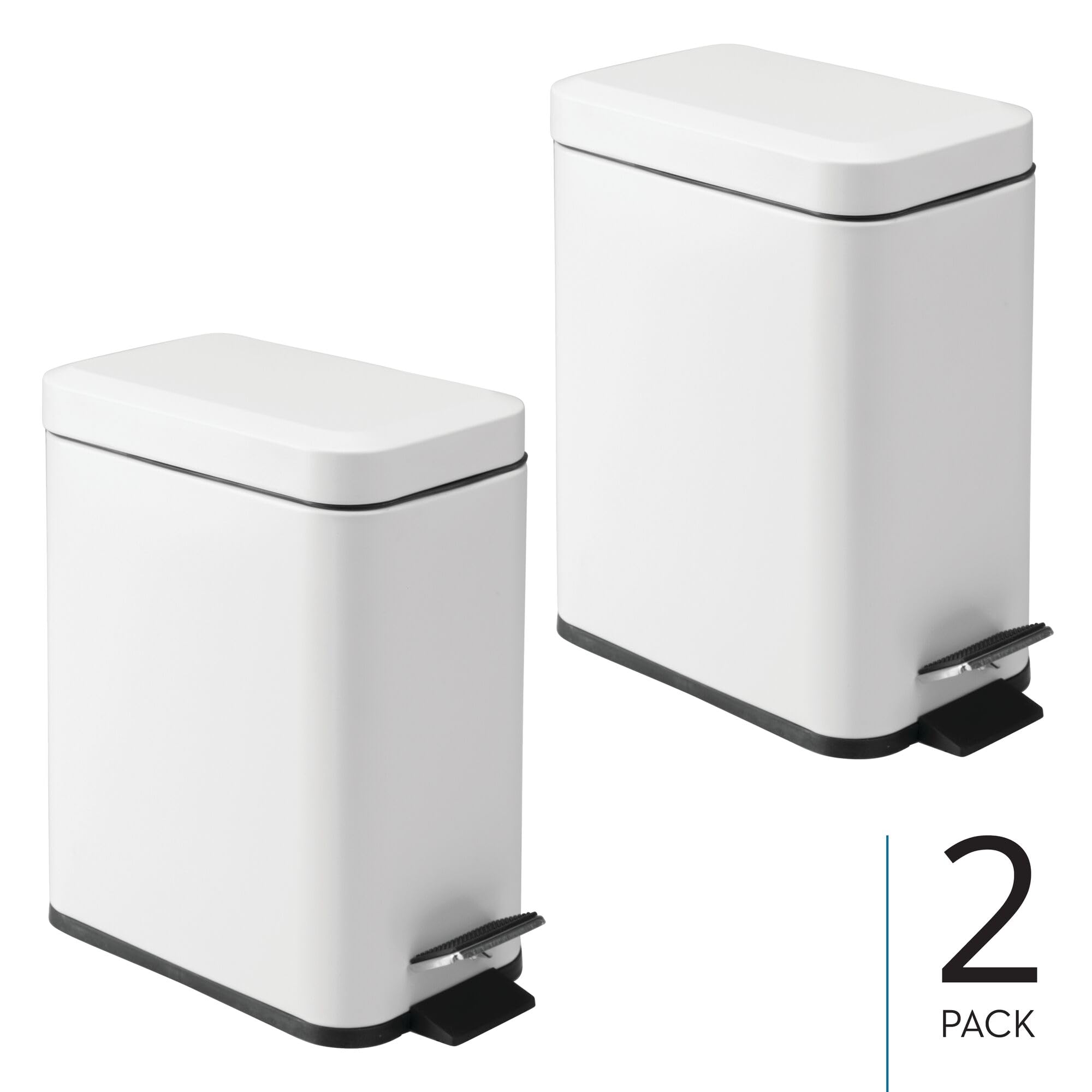 iDesign Rechteckiger Badezimmer-Mülleimer, rechteckig, 5 l, M2, Weiß, 2 Stück