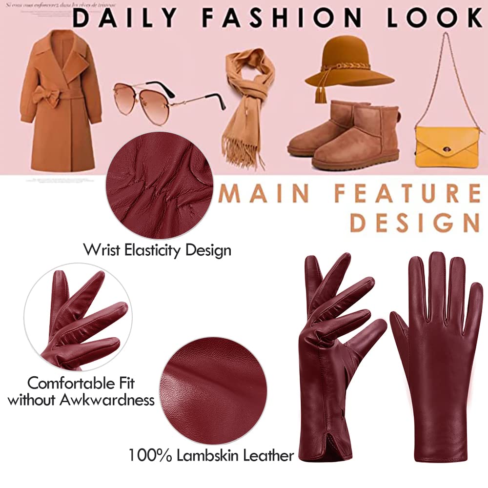 MGGMOKAY Guanti invernali in pelle per donna Guanti da guida in pelle di pecora con touch screen foderati in cashmere caldo
