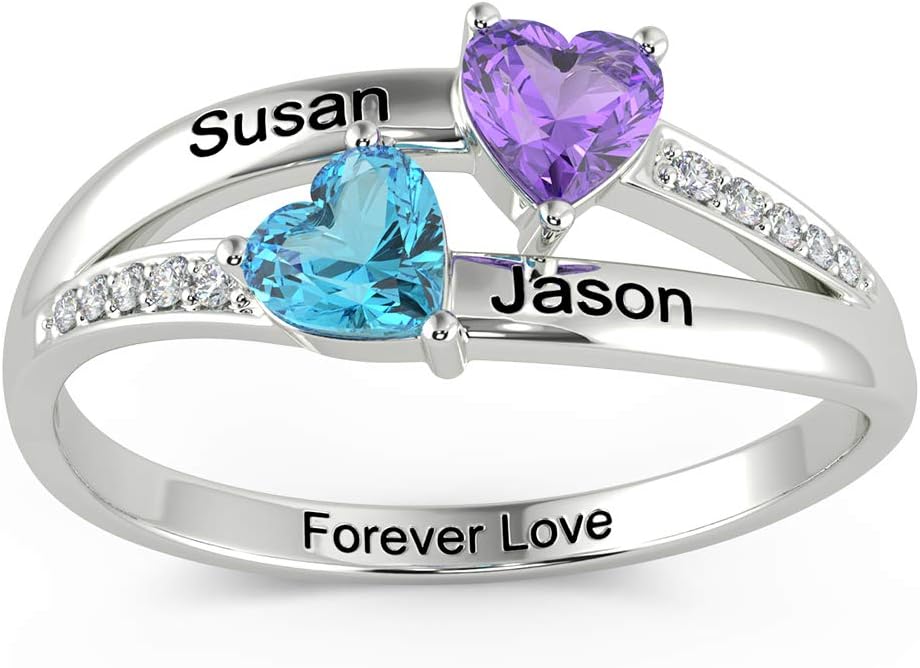 kaululu Personalized Sterling silver Mother Rings for Women Size 6/7/8/9 Thick Ring for Grandma With Birthstone Charms 1-6 Names Engraved Custom Wedding Rings