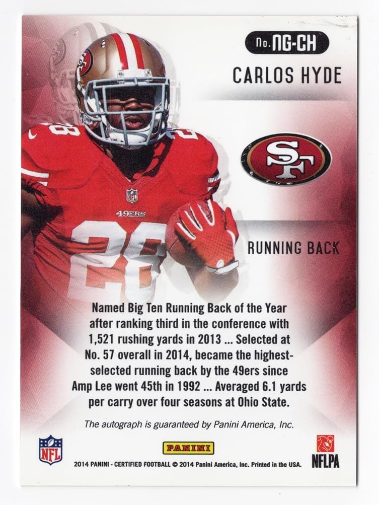 Carlos Hyde 2014 Panini Certified Football NEW GENERATION AUTOGRAPH (Official Rookie Card) Rare Blue Parallel RC Collectible Insert Trading Card #03/25 (Only 25 Made)