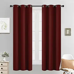 Yakamok Blackout Curtains for Bedroom, Thermal Insulated Blackout Window Curtains with Grommet Top for Living Room- Burgundy Red- 38W x 63L -2 Panels