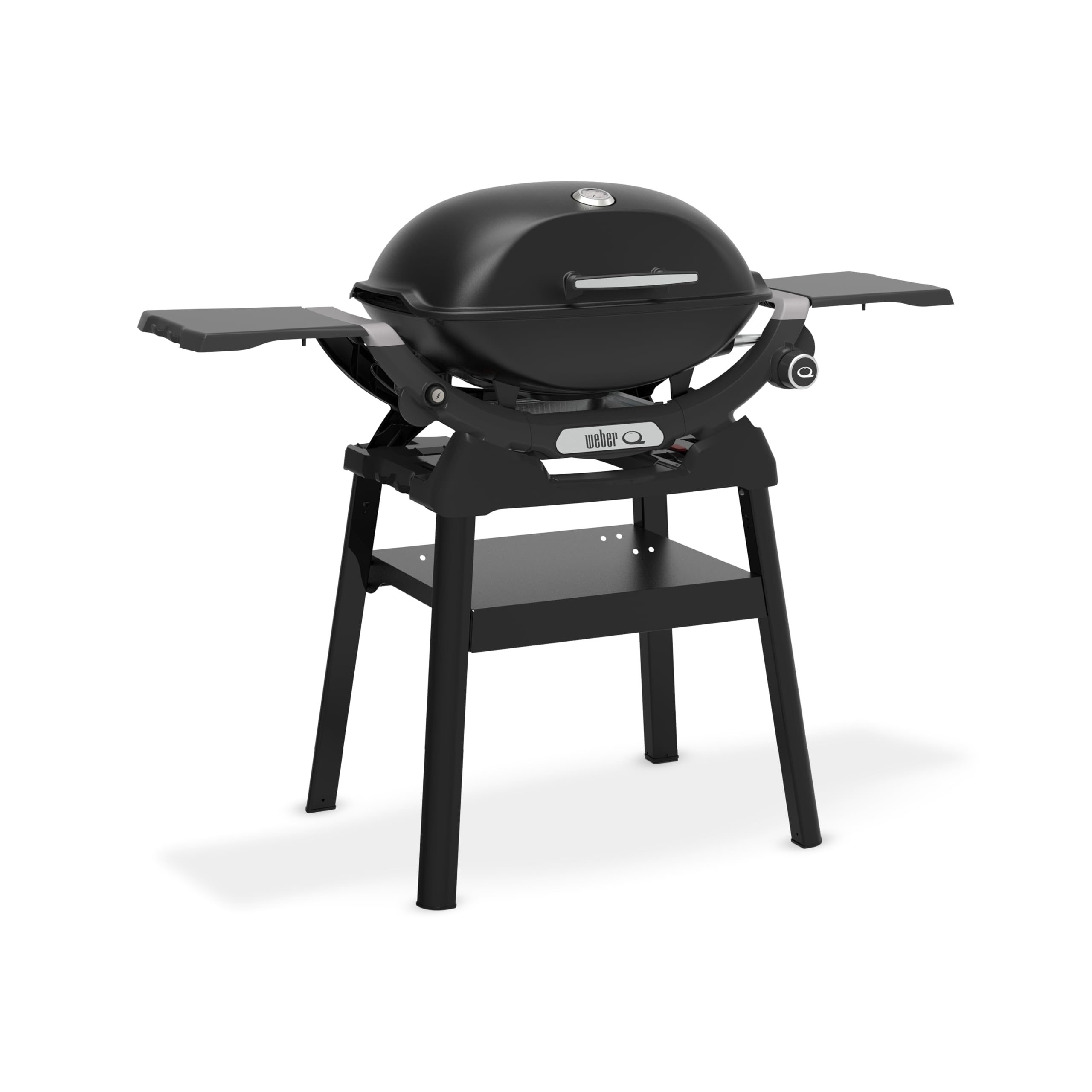 Weber Q 2200N barbecue à gaz avec tablettes latérales et support compact/grill pour terrasses et balcons, avec brûleurs haute performance, grilles en fonte émaillée, noir minuit