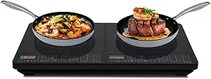Nuwave Double Cooktop Induction Countertop Burner, Portable, 900 & 1800W, 100°F to 575°F, Large 8” Heating Coil, 50 Pre-Programmed Settings, Shatter-Proof Ceramic Glass, Built-In Safety Auto Shut Off