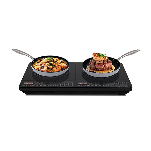 Nuwave Double Cooktop Induction Countertop Burner, Portable, 900 & 1800W, 100°F to 575°F, Large 8” Heating Coil, 50 Pre-Programmed Settings, Shatter-Proof Ceramic Glass, Built-In Safety Auto Shut Off