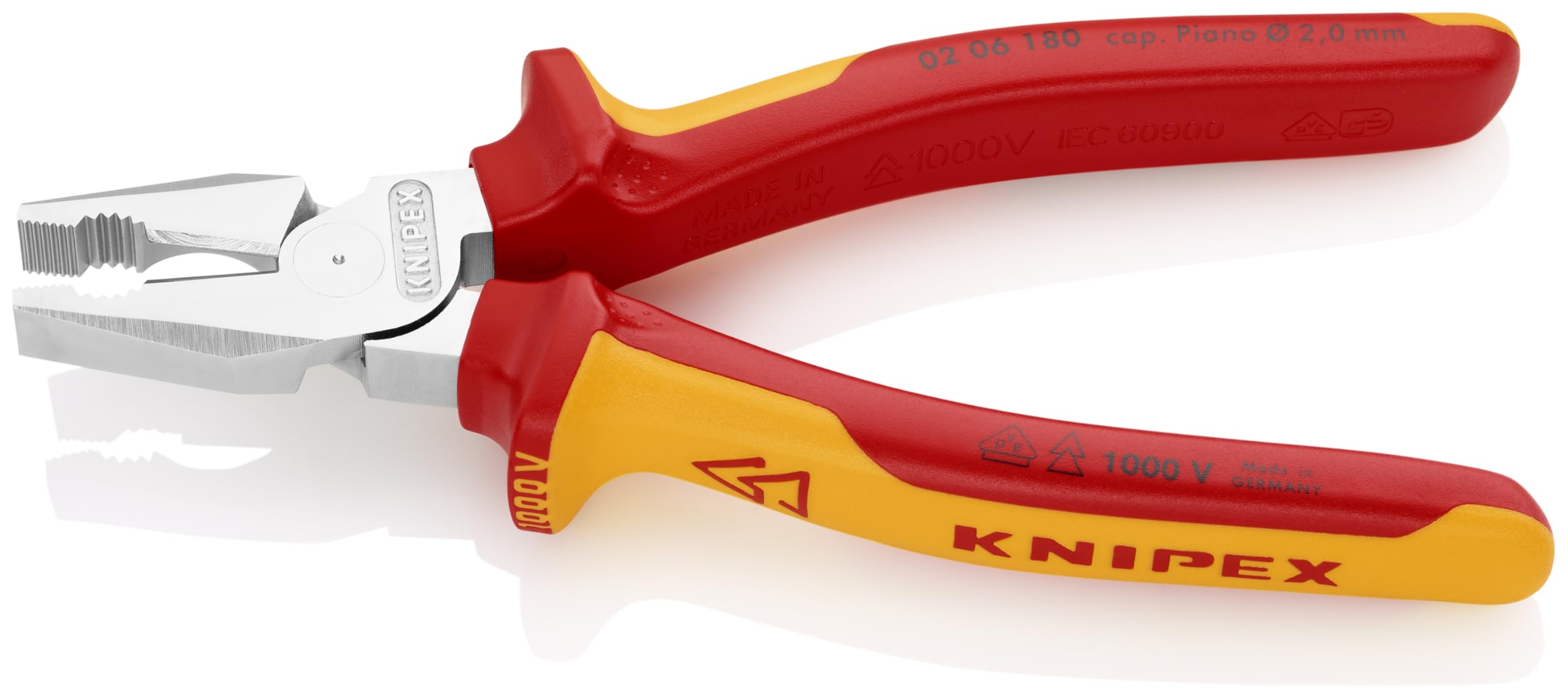 KNIPEX Tools - Pinze combinate ad alta leva, cromate, isolate 1000V (206180)