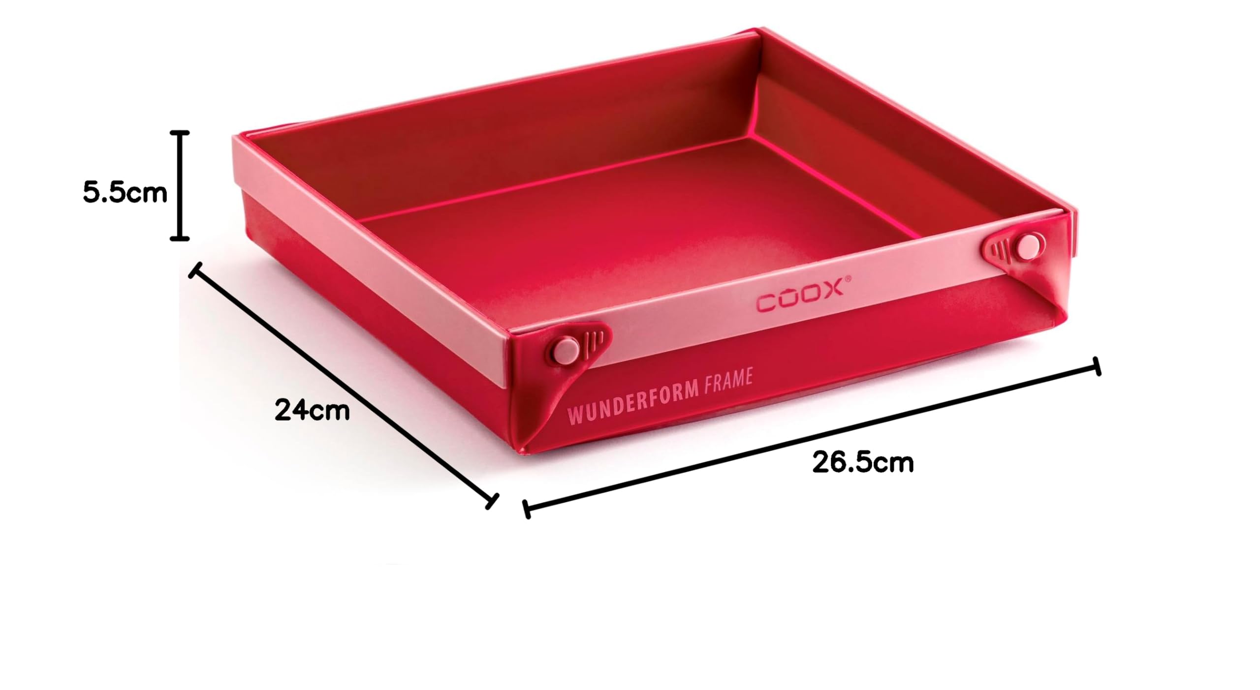 coox WUNDERFORM Frame MQ - die faltbare Kastenform mit Metallverstärkung - Backen & Servieren in Einem I Antihaft-Silikon I Spülmaschinenfest I Kein Stürzen I BPA-frei Rot