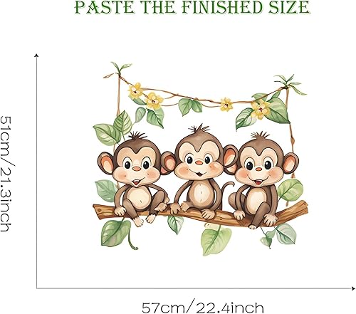Miniatura 6 de Calcomanías de pared con diseño de mono, diseño de animales de dibujos animados de sacinora removibles para niños, guardería, sala de estar,