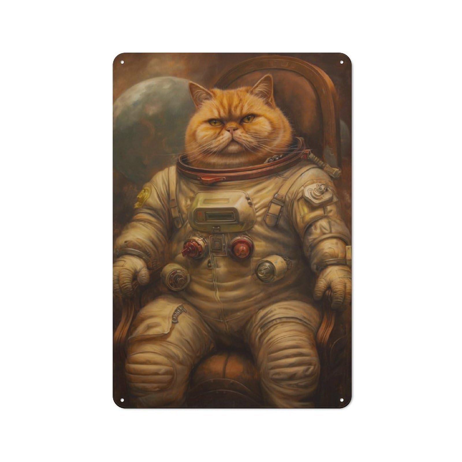 Junmoney Space Astronaut Funny Cat Rustic Metal Sign 30X20cm For Hobby Room Or Studio, Suited To Hobby Room Decor Fans