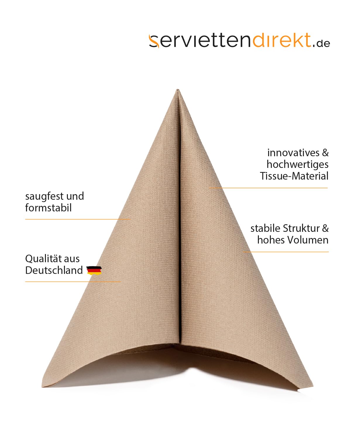 Mank Lot De 60 Serviettes De Table 2 Couches 40x40 Cm Marron Naturel Airlaid Softpoint
