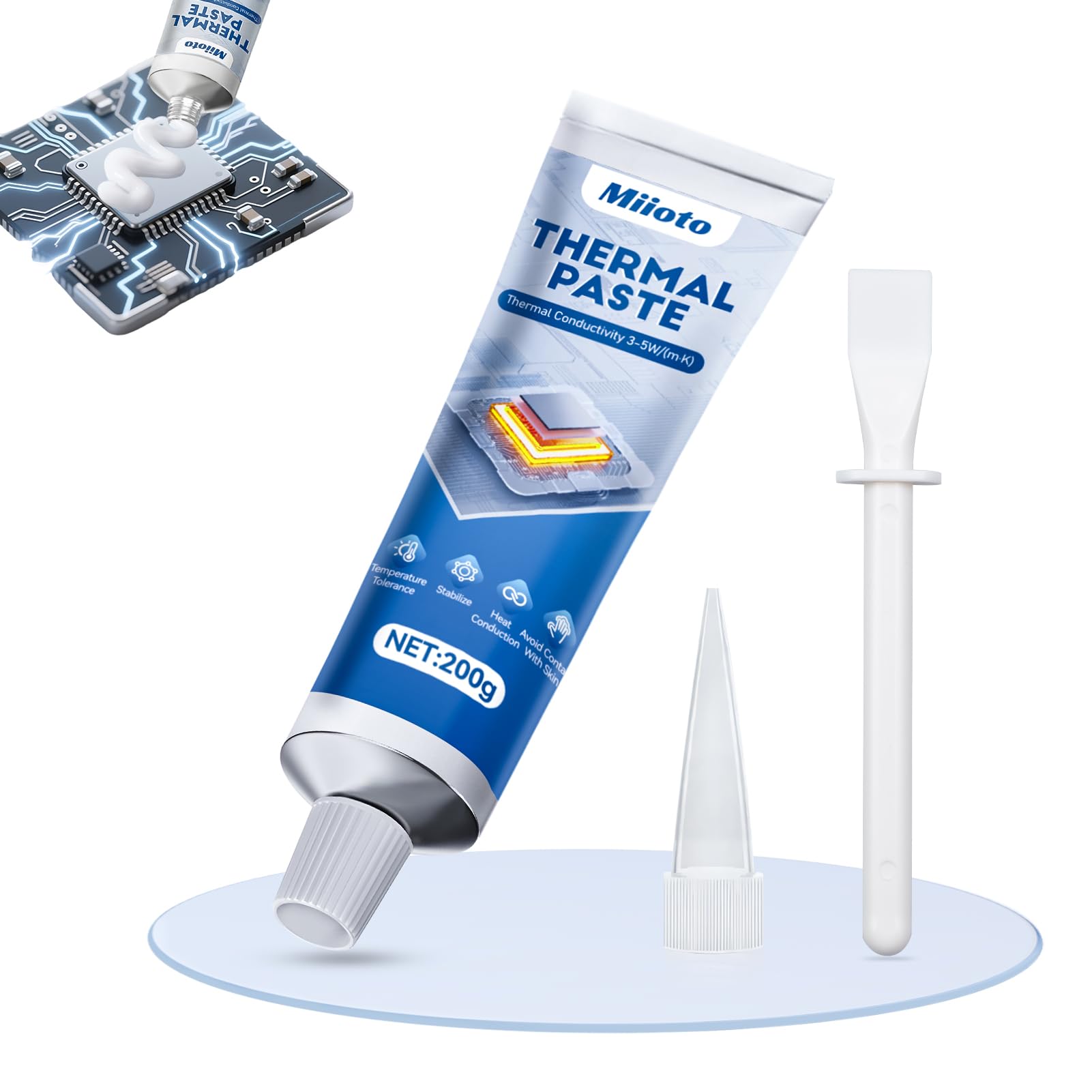 Miioto Thermal Paste, Pasta Termica CPU Alte Prestazioni, Pasta Termica CPU, Pasta Termica Adatto per CPU di Computer, Schede Grafiche, Alimentatori, Conduttività Termica 3-5w/(m·k), 200g-Bianco