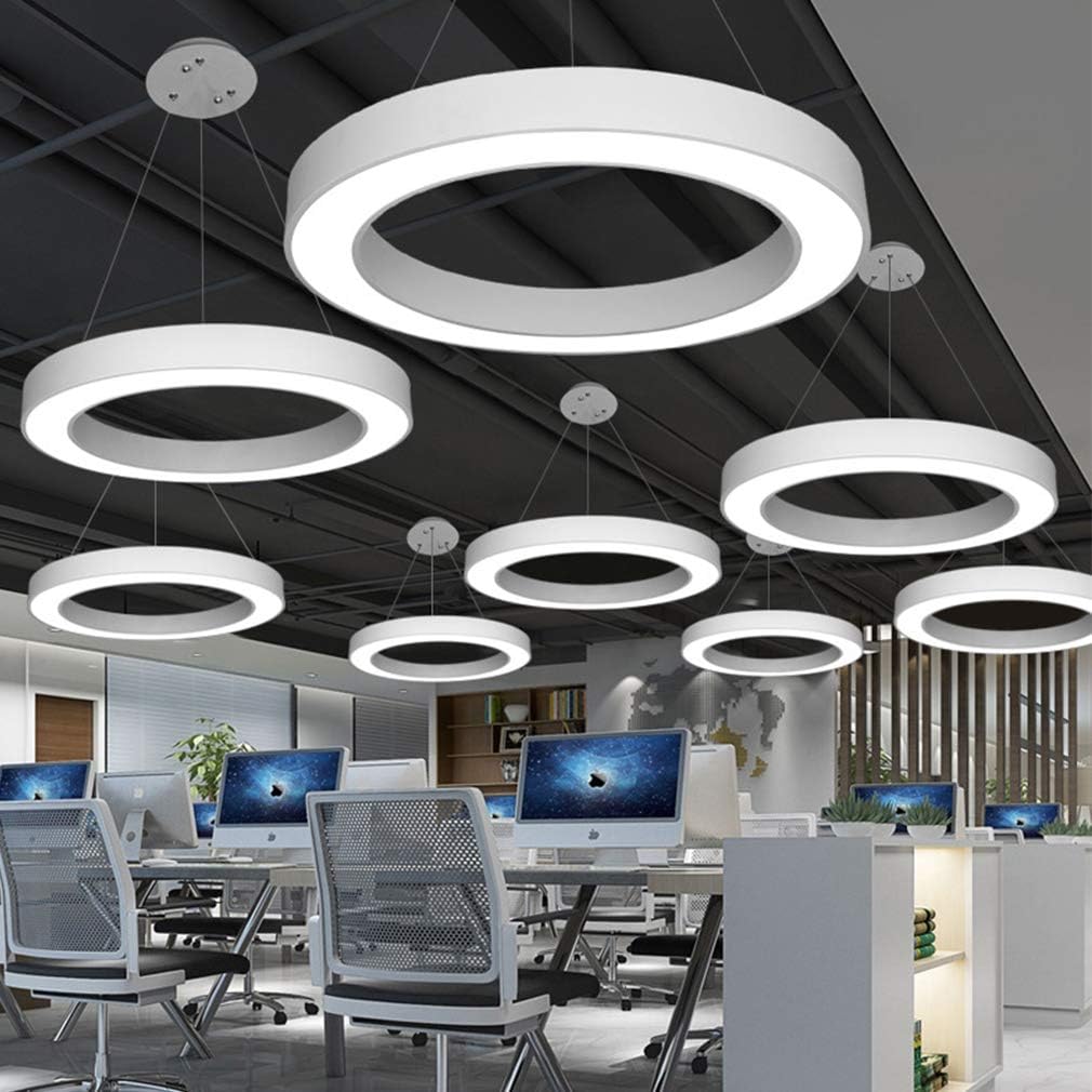 Modern Simple Design Pendant Lights Mini Office LED Integrated Ceiling Chandelier Adjustable Hanging Light LED Acrylic Ring Pendant Lighting Fixture Fit for Dining Room,Island,Kitchen lamp (White 50W)