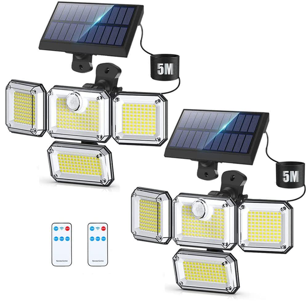 sharllen Solar Outdoor Lights, 3000LM Motion Sensor Outdoor Light IP65 Waterproof 4 Heads 270°Wide Angle 6500K Solar Powered Security Flood Lights for Outside Garage Patio Yard with 3 Modes - 2Pack