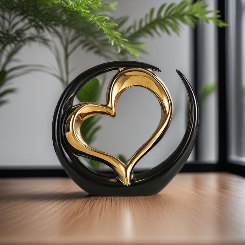 Amore statua in ceramica,Decorazione per la casa,d'arte astratta moderna,statua in ceramica, per sala da pranzo,soggiorno,ufficio,TV,centrotavola (Nero Oro)