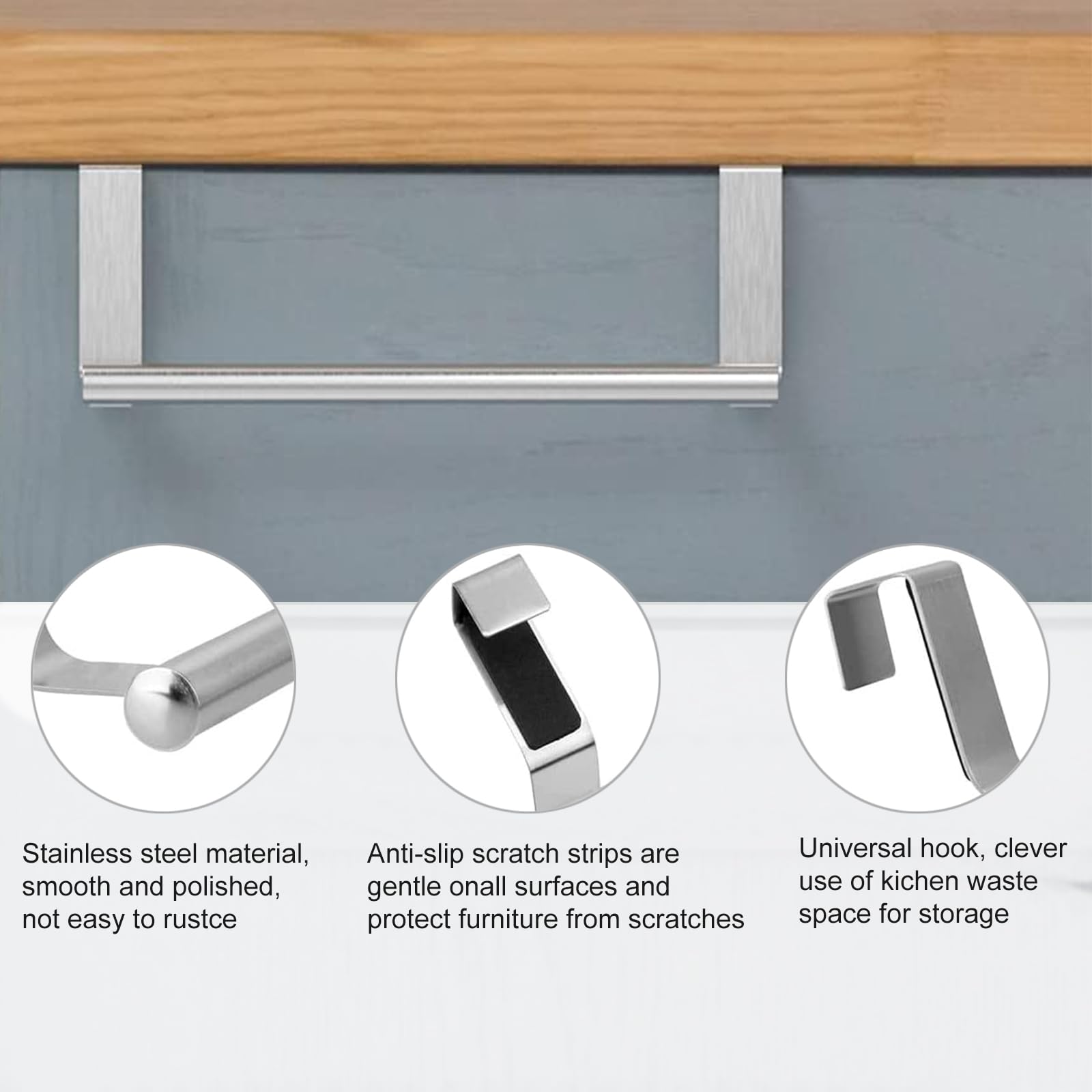 Porta Asciugamani Cucina, 2 pezzi Appendi Strofinacci Cucina, Appendi Strofinacci in Acciaio Inossidabile, Porta Asciugamani da Appendere, Senza forare, per Cucina e Bagno, Argento