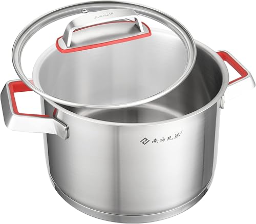 NANFANG BROTHERS Olla de acero inoxidable de 5 cuartos de galón con tapa de vidrio, olla antiadherente de núcleo de cobre de grado alimenticio 316