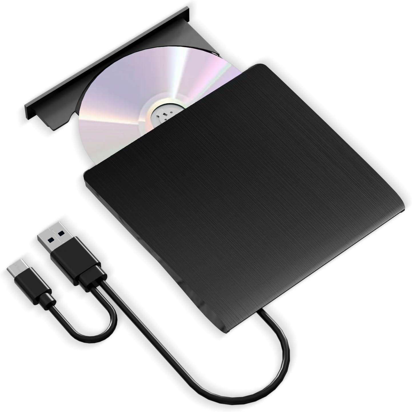 External CD/DVD Drive for Laptop, USB 3.0 and Type-C CD ROM External Drive for PC, Portable and Slim CD Burner for Laptop Desktop, USB CD/DVD External Drive Compatible with Windows Linux Mac OS Vista