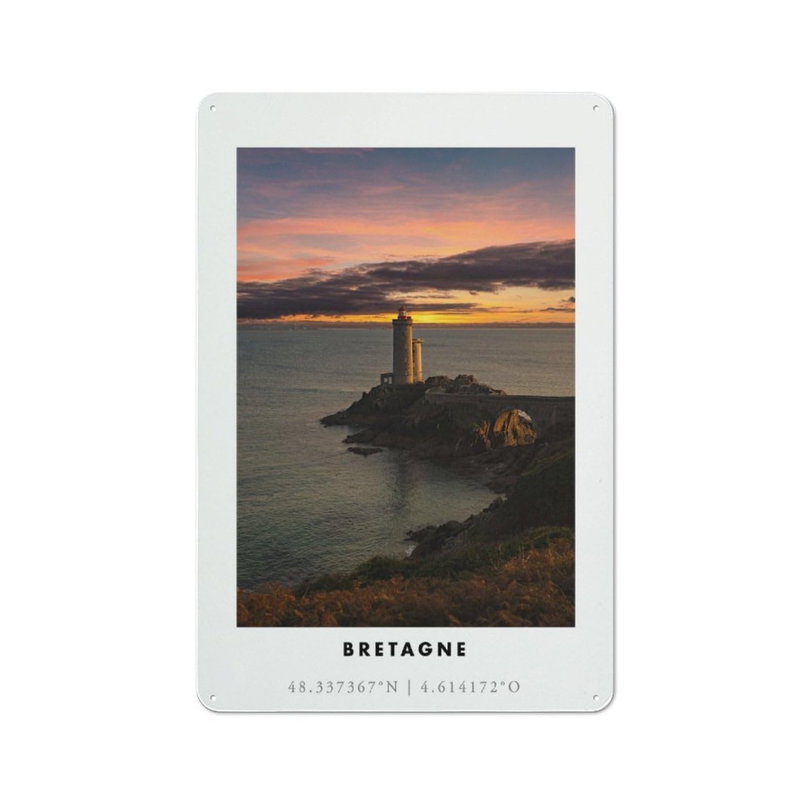 Junmoney Style-1 30X20cm Rustic Metal Wall Sign With Lighthouse Sunset In Bretagne For Living Room Wall, Metal Sign Decor For Living Rooms And Feature Walls