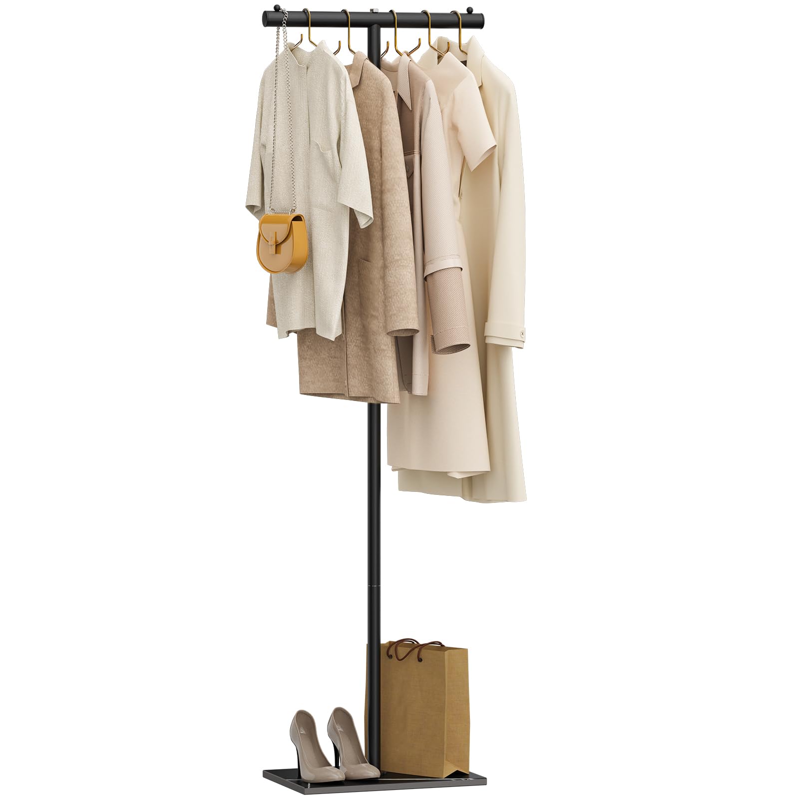 OUTBROS Metalen kapstok, T-vormige moderne hanger met haken, vrijstaande kledingstandaard, te gebruiken in de slaapkamer, entree, 39 x 26 x 175 cm, zwart OUTBROS Metalen kapstok, T-vormige moderne hanger met haken, vrijstaande kledingstandaard, te gebruiken in de slaapkamer, entree, 39 x 26 x 175 cm, zwart