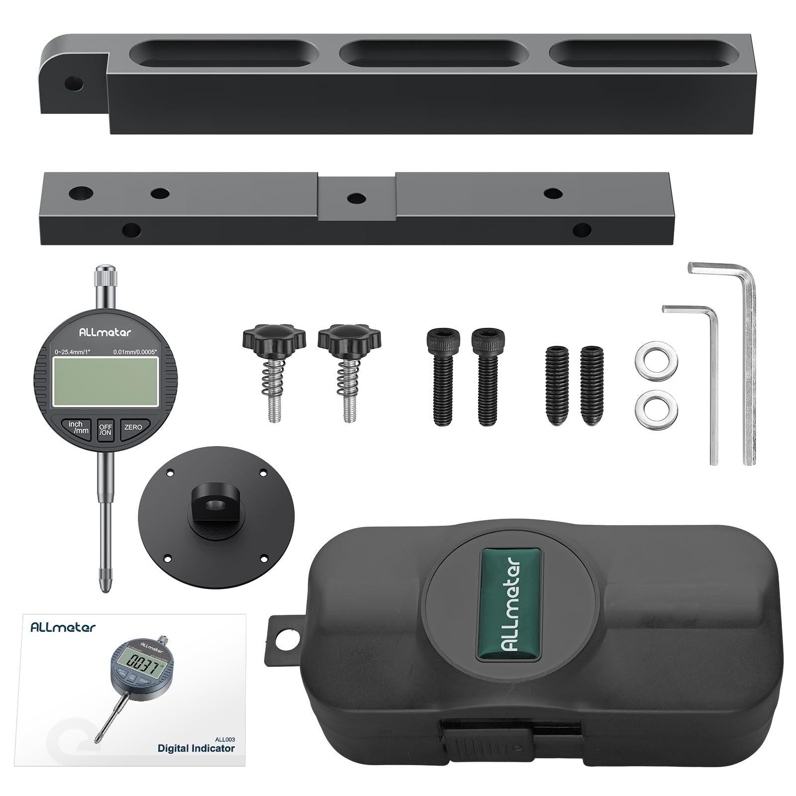 Comparatore Digitale 0.01mm/0.0005" per Sega da Banco con Barra in Alluminio CNC, Calibro di Allineamento Lama e Guida, Misuratore Precisione con Base Regolabile 13-18cm - Nero