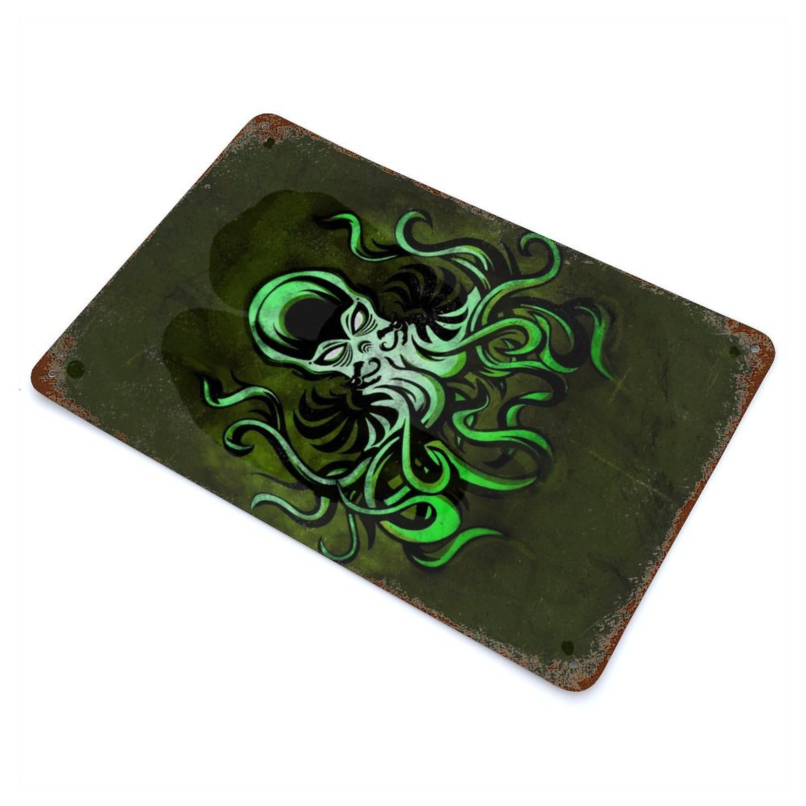 Cthulhu in The Dark Weathered Tin Sign 11.8"x7.9", Classic Wall Plaque for Patio, Garden Room And Bar Decor