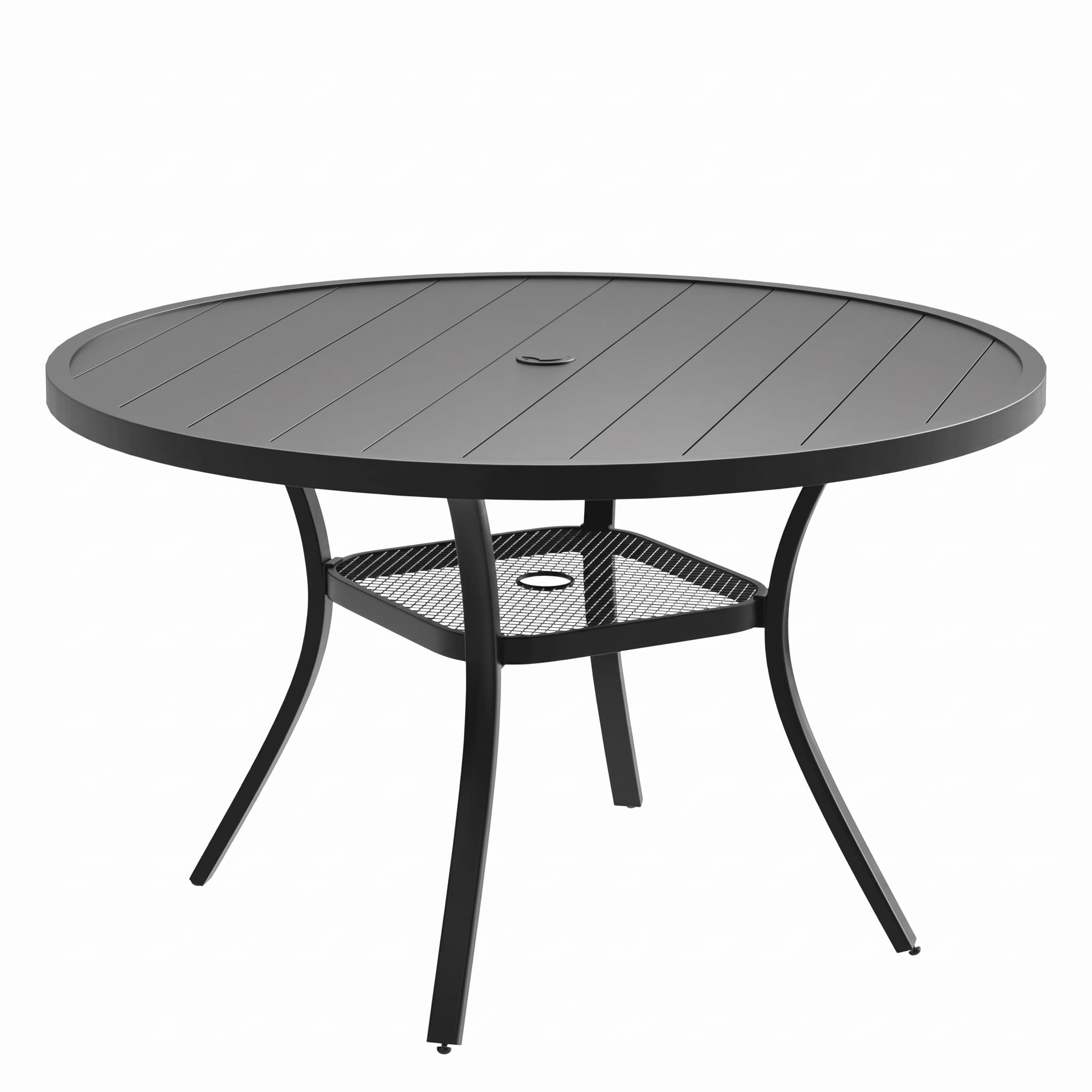 VICLLAX Metal Outdoor Dining Table for 4, All Weather 40.7" Black Round Patio Table with Adjustable Umbrella Hole for Lawn, Garden, Balcony and Poolsides, Black Tabletop
