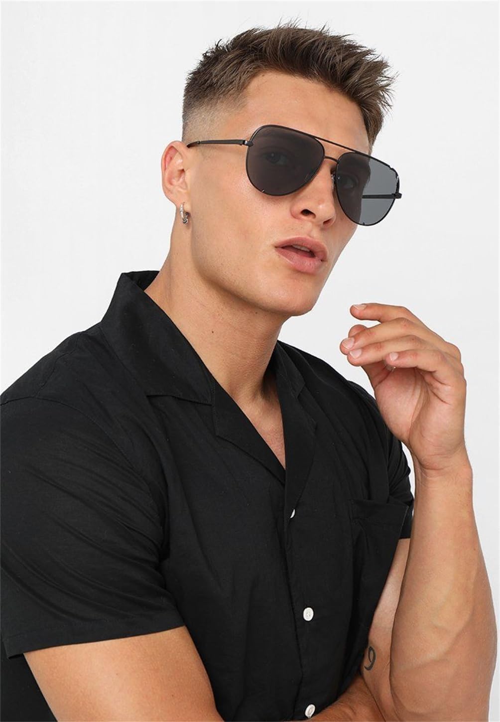 ADE WU Retro Oversized Aviator Sunglasses for Women Classic Black Gold Metal Vintage Big Pilot Sun Glasses - Image 3