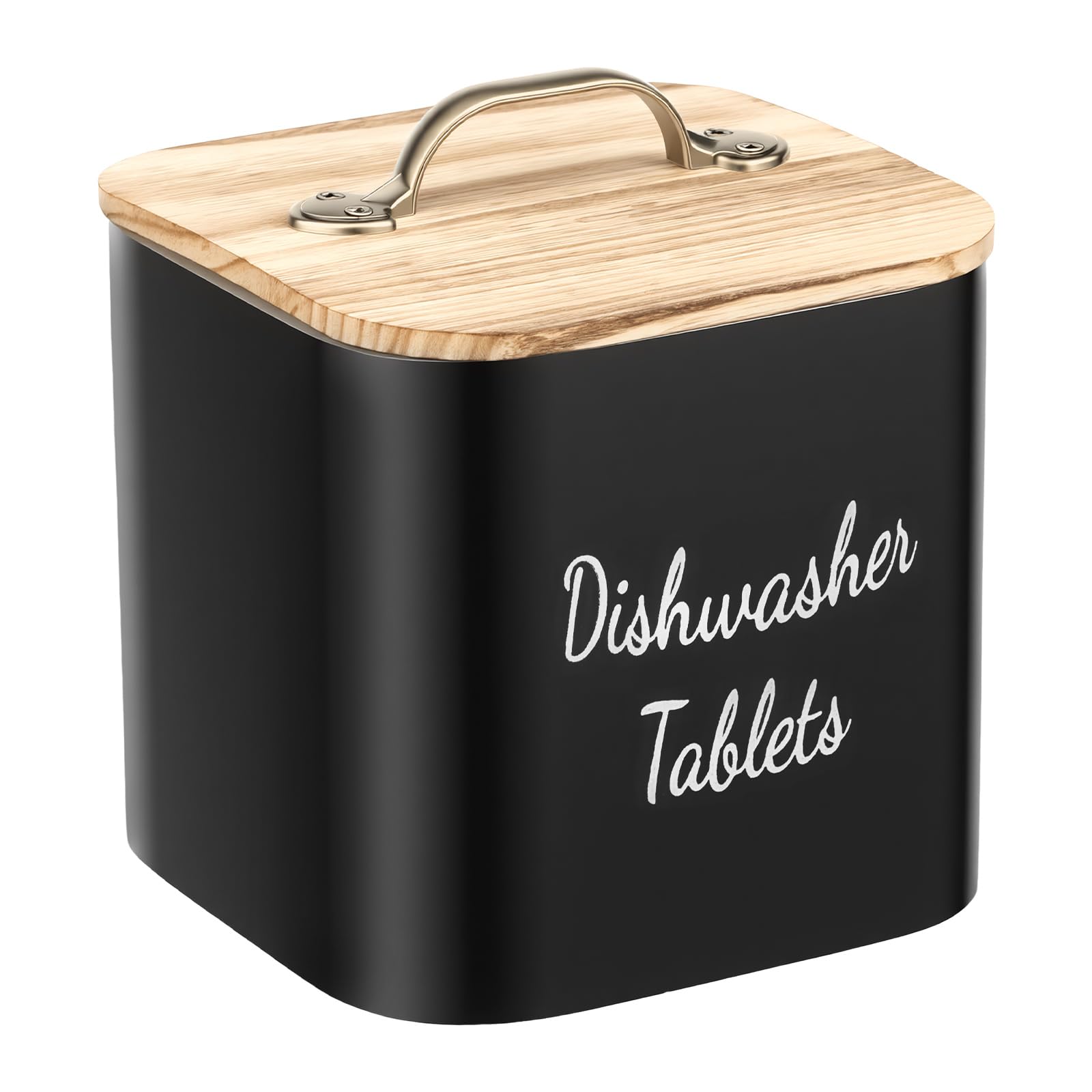 NIHUIFDPY Wooden Laundry Pod Container with Lid, Dishwasher Tablet Storage Box, Dishwasher Pod Holder, Multipurpose Detergent Bead Organizer for Laundry Room, Kitchen, Bathroom(Black)