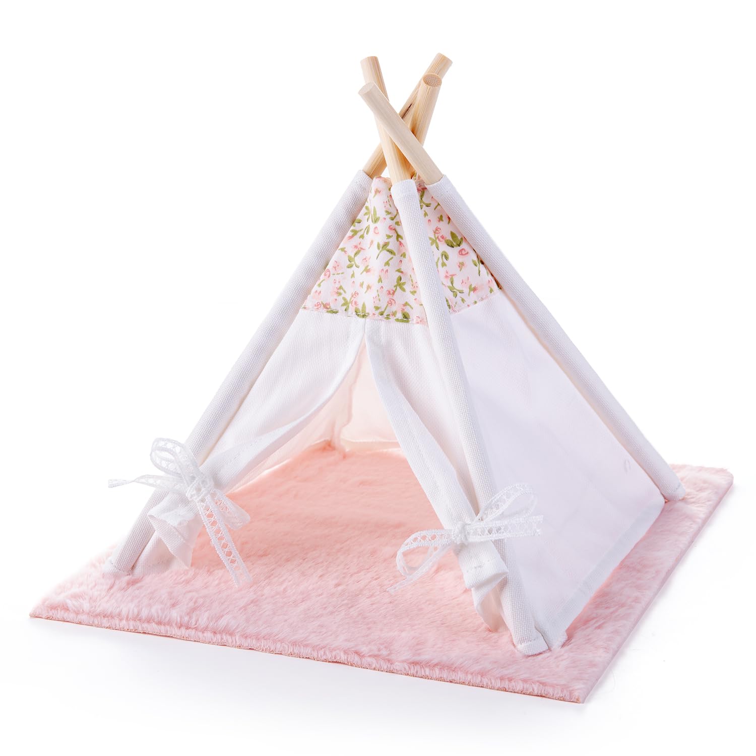 Minamzee 1:12 Dollhouse Camping Bed Tent, 1 Set Fairy Style Mini Pink Lace Tent with Carpet