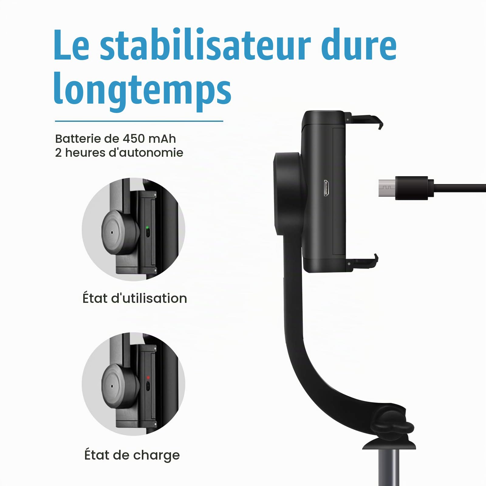 Stabilisateur de cardan pour Smartphone - 1 axe - avec télécommande Bluetooth - Stabilisateur 3-1 pour iPhone - pour Vlogging, Youtube, vidéo en Direct, TikTok, Compatible avec iPhone/Androi (XL)