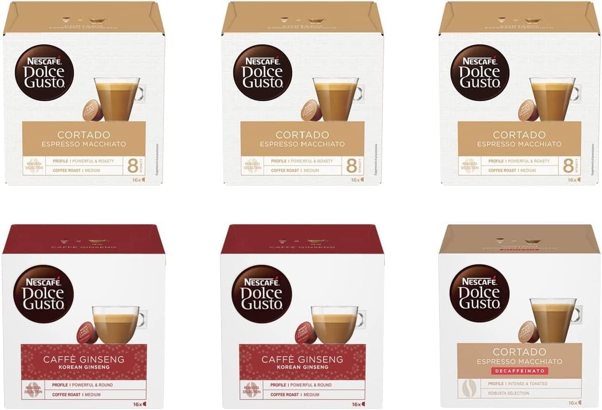 Nescafé Dolce Gusto DeLonghi GENIO S EDG225.A, Macchina per Caffè Espresso e Altre bevande in capsula, Automatica, Grigio Antracite + Cortado Espresso Macchiato, Ginseng, Cortado Deca, 96 Capsule
