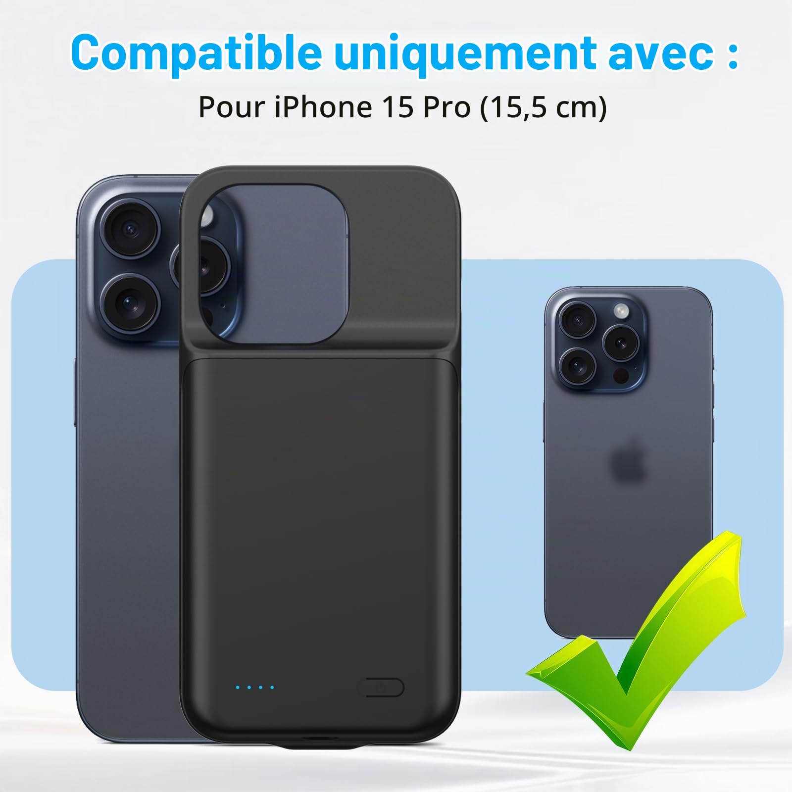 Coque de Batterie pour iPhone 15 Pro (6,1"), 8500 mAh, Chargeur Portable Ultra Fin pour iPhone 15 Pro, Chargeur de Téléphone et Coque de Protection avec Fonction de Charge pour iPhone 15 Pro