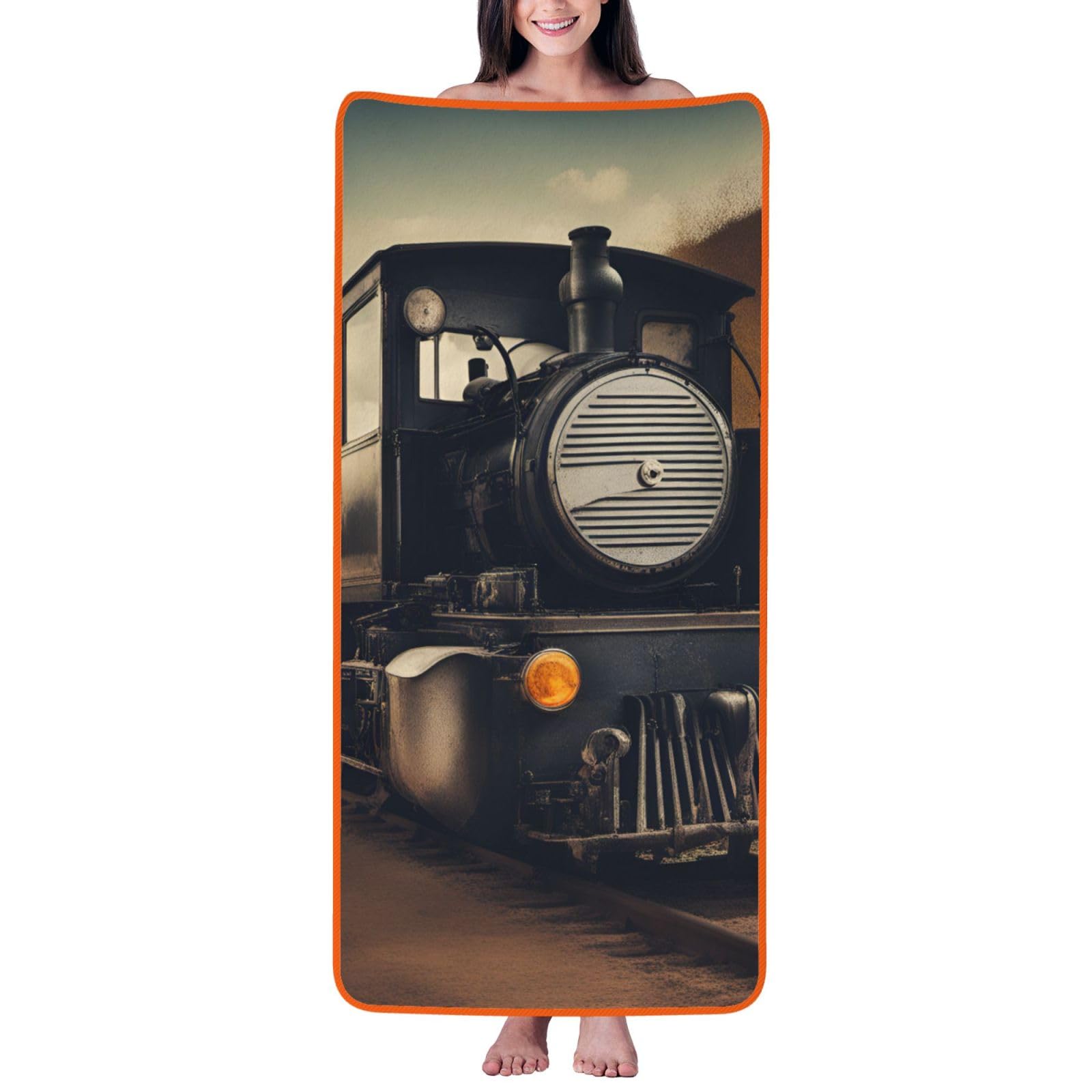 KPXXAQT Locomotive Print Coral Velvet Bath Towel Soft Absorbent Towels Home Vacation Or Summer Gifting