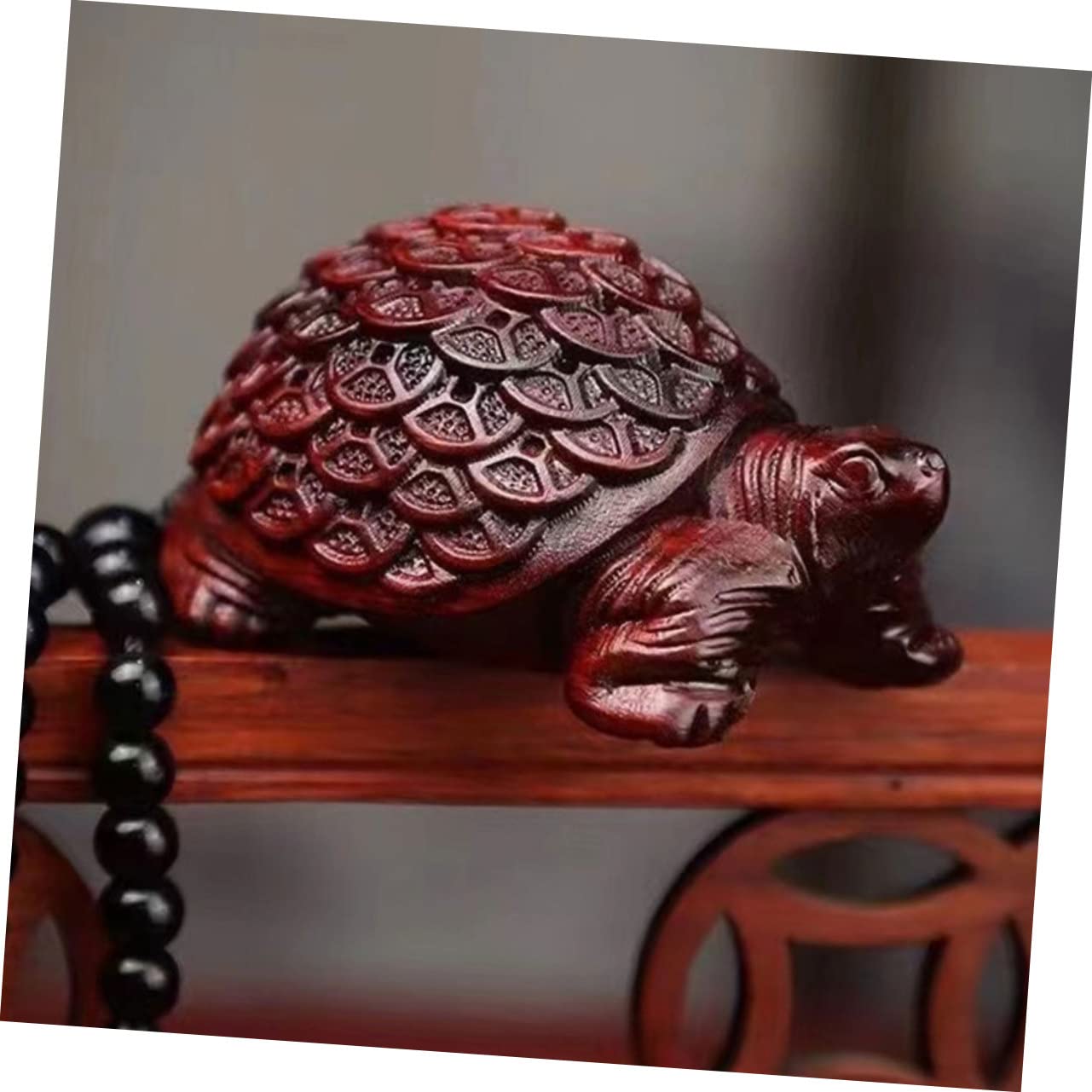 Ubervia® Wood Carving Turtle Ornament Ocean Coastal Decoration Hand Carved Tortoise Wealth Turtle Turtle Statue Yard Statues Desk Topper Money Turtle Wooden Collection 1