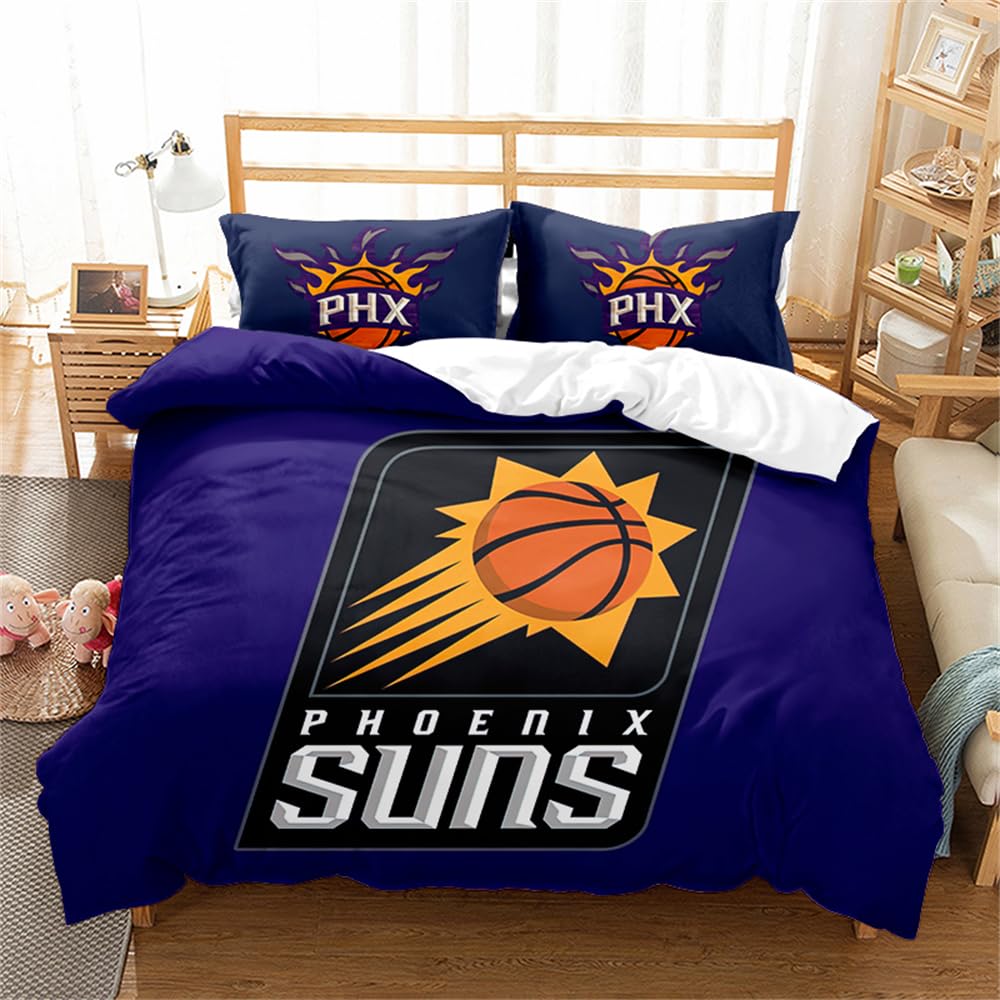 Modern Bedding Set and Pillowcases X 2 with Basketball Comfortable Hypoallergenic Cotten Reversible Duvet Cover (220x230cm(King),Phoenix Suns)