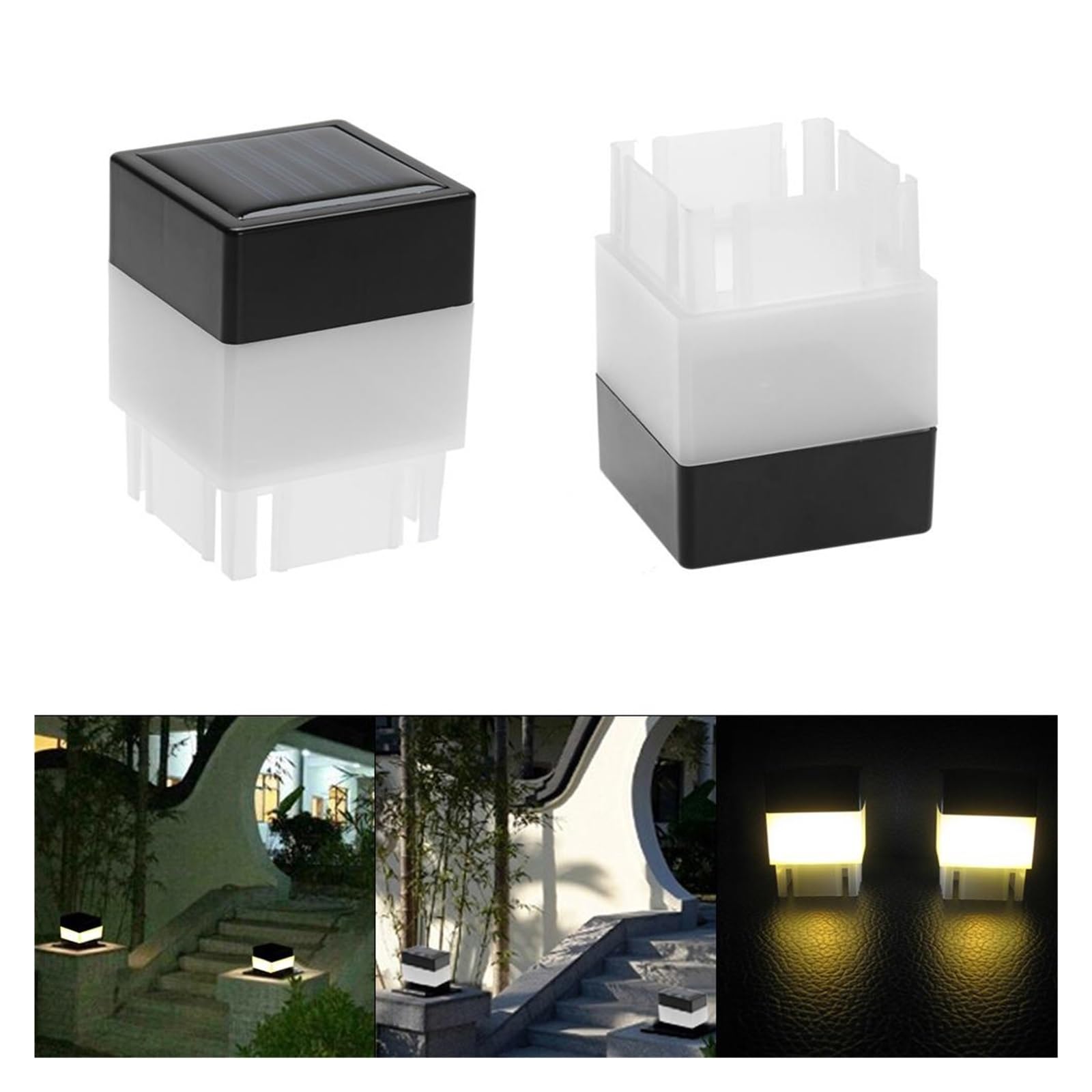 Lampa Słoneczna LED Kwadratowa Wodoodporna Słupek Ogrodzeniowy Basen Ogrodowa Ciepły Biały Zewnętrzny Reflektor Solar Post Cap Jasne OśWietlenie