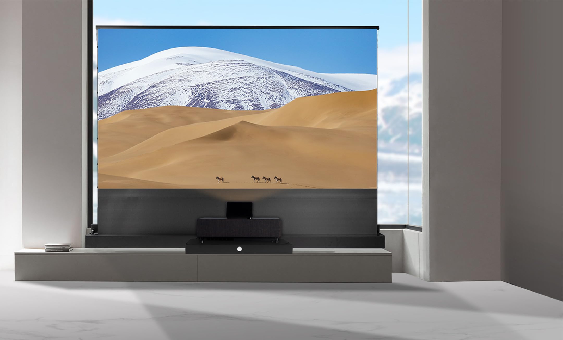 celexon HomeCinema Plus CLR UST-Bodenscheren-Aufroll-Motor-Hochkontrast-Möbeleinbau-Leinwand schwarz 80" | 177,1x99,6cm 16:9 | elektrische 8K,Full-HD ProjektionsLeinwand | für Ultrakurzdistanz-Beamer!