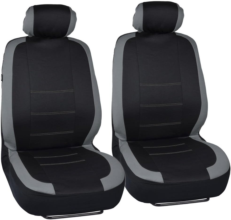 BDK Venice Series Car Seat Covers for Auto - Gray Stripes on Flat Black Cloth - Split Bench Function, Original Cover Protection