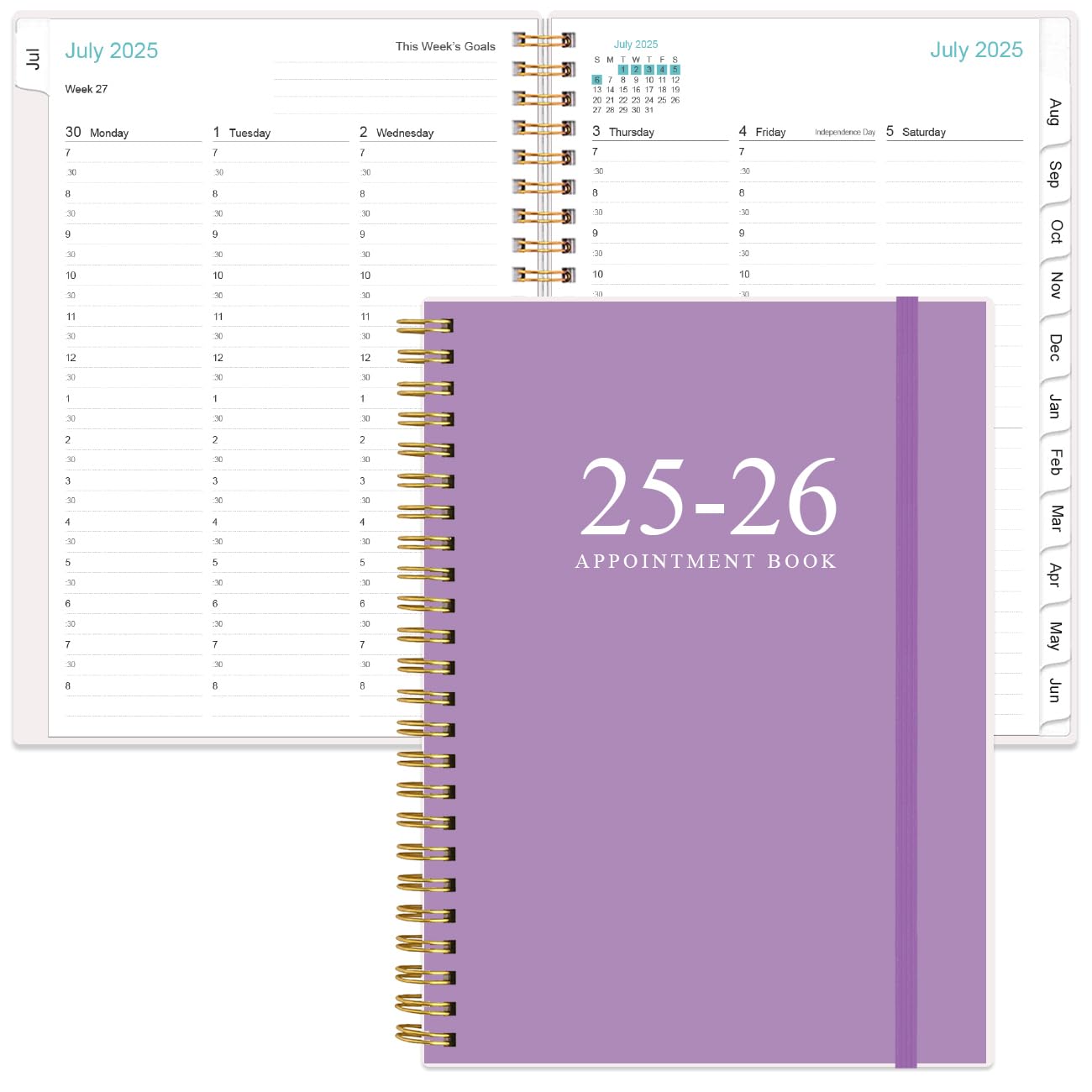 2025-2026 Appointment Book & Planner - 2025-2026 Daily Hourly Planner from July 2025 - June 2026, Weekly Appointment Book with 30-Minute Interval, Medium 6.4" x 8.5", Purple