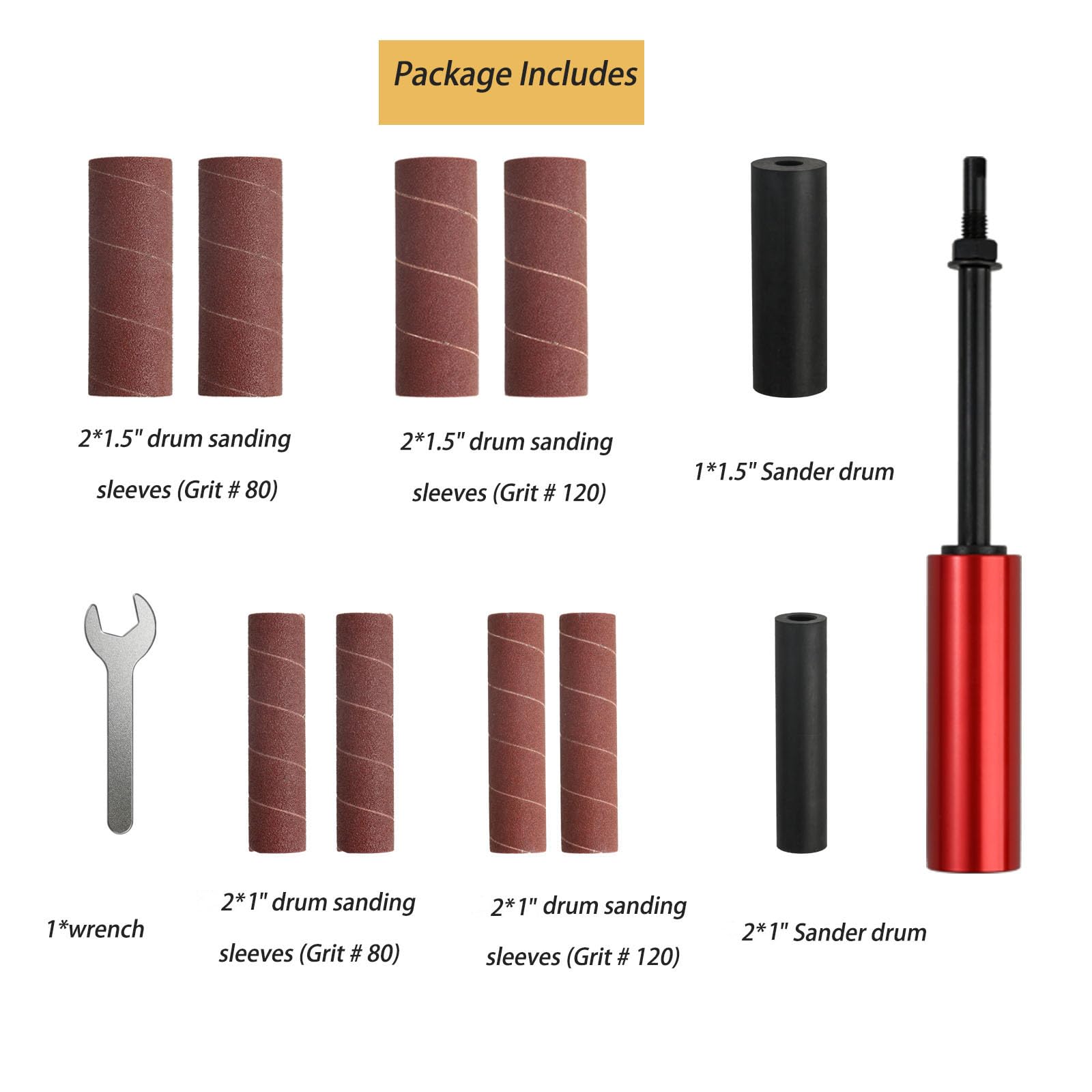 Lijadora de husillo de tambor de mano para carpintería, tambor de lijado de goma para taladro (rojo)