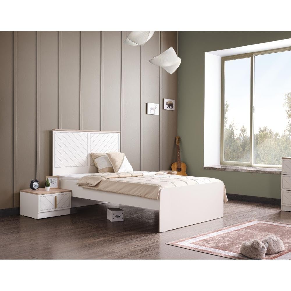 Danube Home Oscar Single Bed For Kids (120x200cm) | Strong and Sturdy Modern Design Wooden Single Bed Furniture | Quiet & Comfortable Bed FrameL 205 x W 107 x H 116 cm-Beige Moonstone