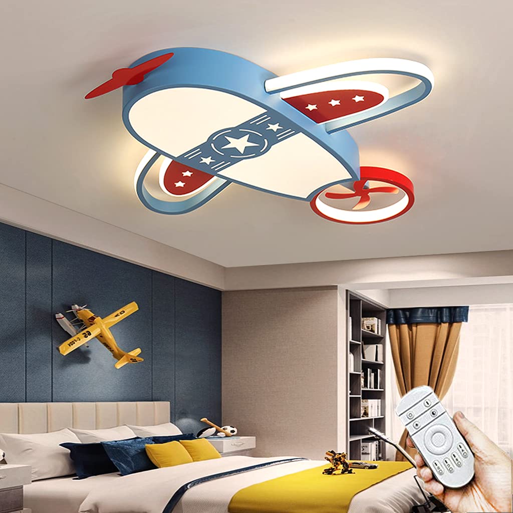 Lampe De Plafond Pour Chambre D'enfant, Plafonnier à LED Avec Télécommande Design D'avion Créatif Abat-jour Acrylique Lustre Pour Filles Garçon Chambre Salon Chambre D'enfants éclairage (Blue,62CM)